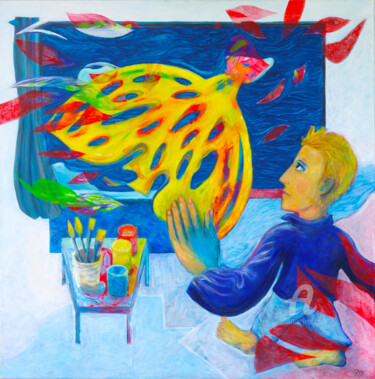 Pintura intitulada "L'oiseau jaune II" por Guillaume Rist, Obras de arte originais, Acrílico