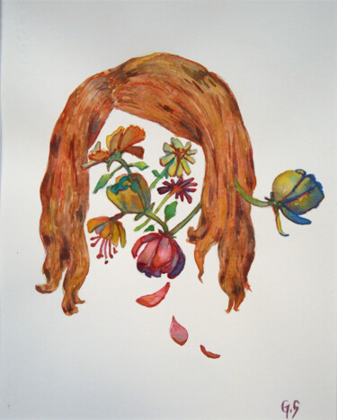 Malarstwo zatytułowany „L'inconnue” autorstwa Guillemette Schlumberger, Oryginalna praca, Akwarela