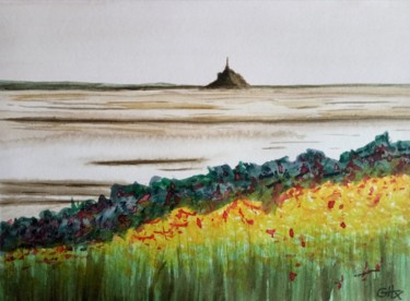 Peinture intitulée "Le mont St Michel à…" par Guillemette Hervieux, Œuvre d'art originale, Aquarelle