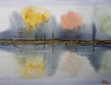 Painting titled "Reflets d'automne" by Guillemette Hervieux, Original Artwork, Watercolor