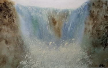 Painting titled "Cascade imaginaire" by Guillemette Hervieux, Original Artwork, Watercolor