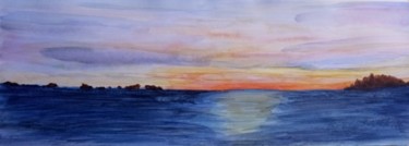 Painting titled "Coucher de soleil" by Guillemette Hervieux, Original Artwork, Watercolor