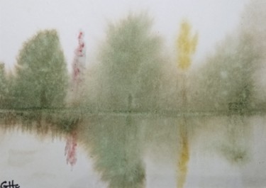 Painting titled "brouillard sur le l…" by Guillemette Hervieux, Original Artwork, Watercolor