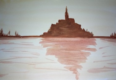 Painting titled "Le Mont St Michel e…" by Guillemette Hervieux, Original Artwork, Watercolor