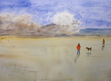 Painting titled "Promenade à marée b…" by Guillemette Hervieux, Original Artwork, Watercolor