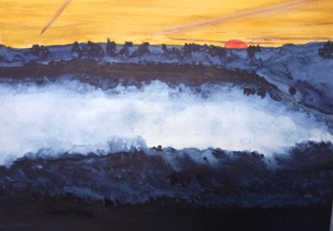 Peinture intitulée "Coucher de soleil à…" par Guillemette Hervieux, Œuvre d'art originale, Aquarelle