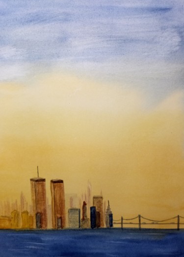 Peinture intitulée "New York "avant"" par Guillemette Hervieux, Œuvre d'art originale, Aquarelle