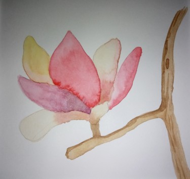 Painting titled "Magnolia" by Guillemette Hervieux, Original Artwork, Watercolor