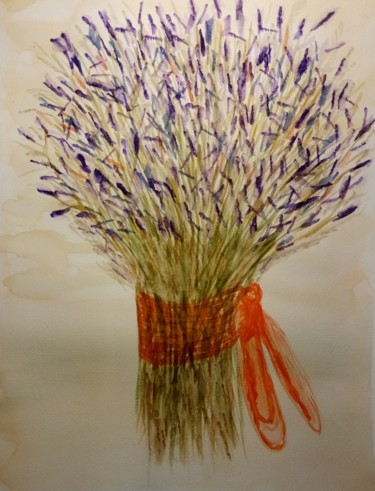 Peinture intitulée "Bouquet de lavande 2" par Guillemette Hervieux, Œuvre d'art originale, Aquarelle