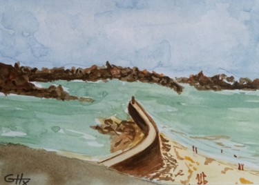 Painting titled "La jetée" by Guillemette Hervieux, Original Artwork, Watercolor