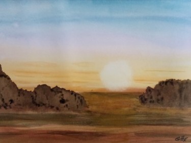 Peinture intitulée "Lever de soleil sur…" par Guillemette Hervieux, Œuvre d'art originale, Aquarelle