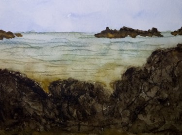 Painting titled "Paysage de mer" by Guillemette Hervieux, Original Artwork, Watercolor