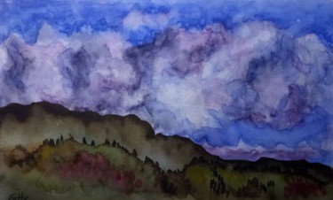 Painting titled "L'orage" by Guillemette Hervieux, Original Artwork, Watercolor