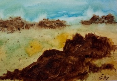 Painting titled "Ressac" by Guillemette Hervieux, Original Artwork, Watercolor