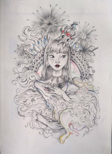 Drawing titled "dama-del-tatuaje.jpg" by Guillermo Aponte Celis, Original Artwork, Graphite