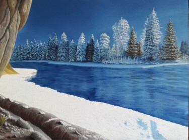 Painting titled "Winter river" by Guillermo Marcer, Original Artwork, Oil