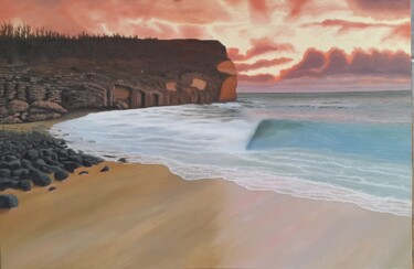 Painting titled "Forgotten beach" by Guillermo Marcer, Original Artwork, Oil