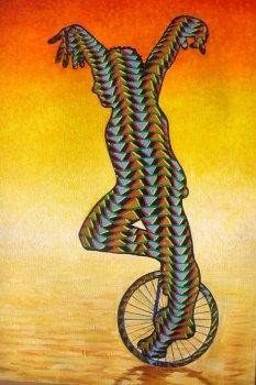 Painting titled "monocycle" by Guy Moigne, Original Artwork