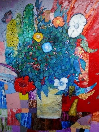 Painting titled "flowers V" by Gennadii Girik, Original Artwork, Oil