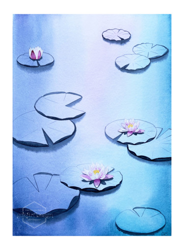 Peinture intitulée "Étang des nénouphars" par Karin Sarfati, Œuvre d'art originale, Aquarelle