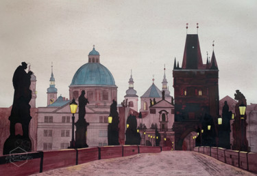 Pintura intitulada "Prague" por Karin Sarfati, Obras de arte originais, Aquarela