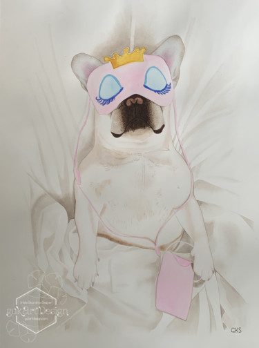 Malerei mit dem Titel "French bulldog list…" von Karin Sarfati, Original-Kunstwerk, Aquarell