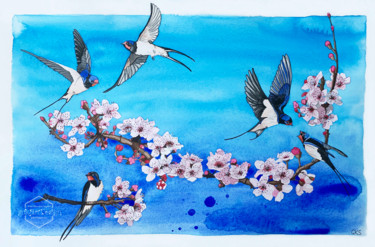 Ζωγραφική με τίτλο "Imagined Spring" από Karin Sarfati, Αυθεντικά έργα τέχνης, Ακουαρέλα