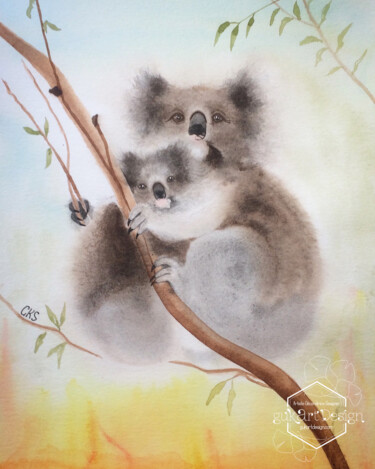 Peinture intitulée "Koalas" par Karin Sarfati, Œuvre d'art originale, Aquarelle