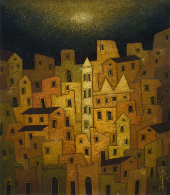 Painting titled "Moon Noght" by Gulage, Original Artwork