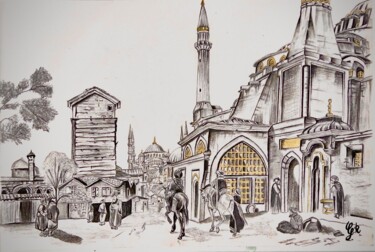 Dessin intitulée "Old istanbul" par Gulender Koc, Œuvre d'art originale, Crayon