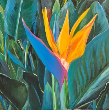 Картина под названием "Tropical flower" - Гуля Абдуганиева, Подлинное произведение искусства, Акрил Установлен на картон