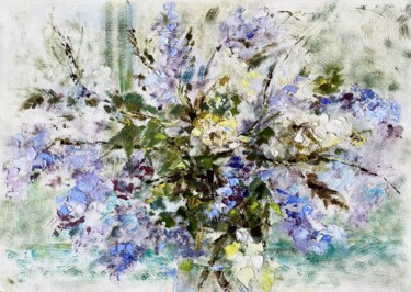 Pittura intitolato "Lilac bouquet" da Gulsum Tokbayeva, Opera d'arte originale, Acquarello