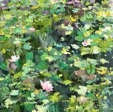 Painting titled "Water lilies" by Gulsum Tokbayeva, Original Artwork, Oil Mounted on Wood Stretcher frame