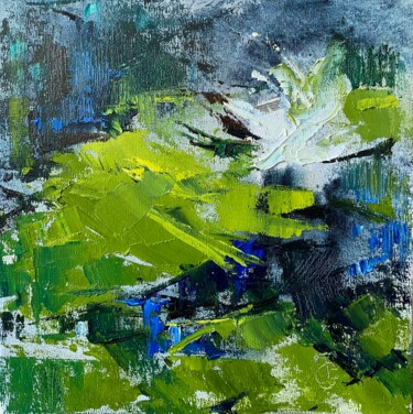 Painting titled "Abstract Water Lily" by Gulsum Tokbayeva, Original Artwork, Oil Mounted on Wood Stretcher frame