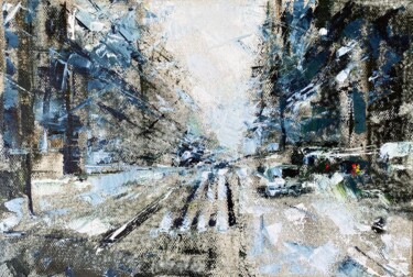 Painting titled "Abstract «Winter Ro…" by Gulsum Tokbayeva, Original Artwork, Oil Mounted on Wood Stretcher frame