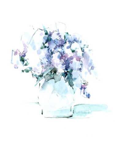 Malerei mit dem Titel "Large floral art pr…" von Gulsum Tokbayeva, Original-Kunstwerk, Aquarell