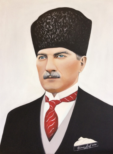 Painting titled "MUSTAFA KEMAL ATATÜ…" by Günay Aral, Original Artwork, Acrylic Mounted on Wood Stretcher frame