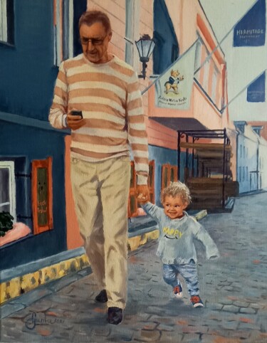 Painting titled "For a walk" by Gunta Medniece, Original Artwork, Oil