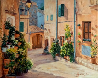 Painting titled "Street in Valldemos…" by Gunta Medniece, Original Artwork, Oil