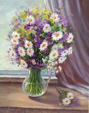 Peinture intitulée "Meadow flowers" par Gunta Medniece, Œuvre d'art originale, Huile