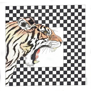 Desenho intitulada "Tiger" por Gunter Franke, Obras de arte originais, Conté