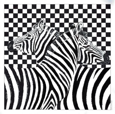 Desenho intitulada "Zebras" por Gunter Franke, Obras de arte originais, Marcador