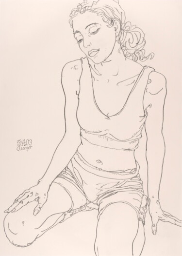 Рисунок под названием "Sitting Model" - Gunter Langer, Подлинное произведение искусства, Карандаш