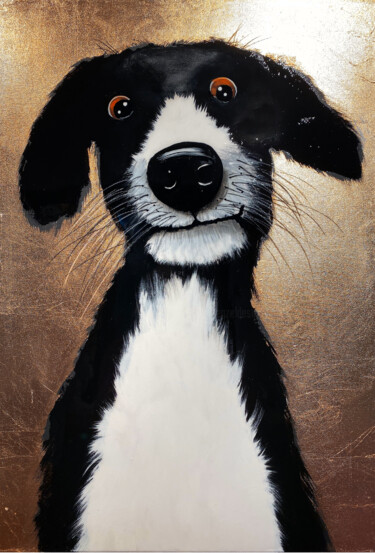Malarstwo zatytułowany „Golden Crazy Dog” autorstwa Gunter Wenzel, Oryginalna praca, Akryl