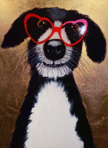 Malerei mit dem Titel "Crazy Dog in love" von Gunter Wenzel, Original-Kunstwerk, Acryl