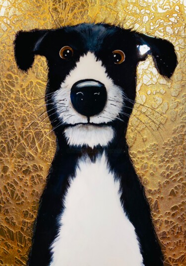 Painting titled "CRAZY GOLDEN DOG2" by Gunter Wenzel, Original Artwork, Acrylic