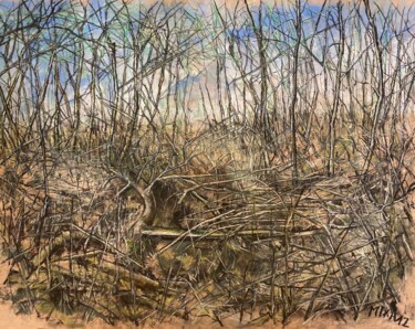 Malerei mit dem Titel "Im tiefen Wald" von Günther Mika, Original-Kunstwerk, Kreide