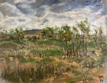 Malerei mit dem Titel "Landschaft bei Haub…" von Günther Mika, Original-Kunstwerk, Kreide