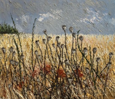 Painting titled "verblühter Mohn" by Günther Mika, Original Artwork, Oil