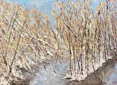 Painting titled "winter im Schilf 2" by Günther Mika, Original Artwork, Oil